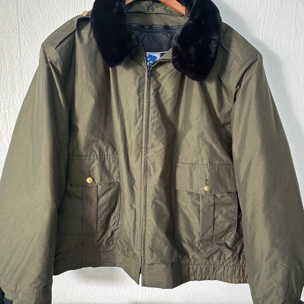 Horace Small Vintage Olive Green Nylon Flight Park Ranger FauxFur Collar 54R USA